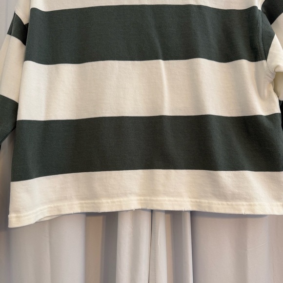 Aerie Striped Cropped Rugby Shirt Sporty Prep Oversized Womens XS Green White - Picture 10 of 13